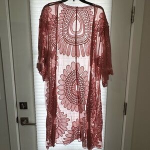 Sheer Lace Kimono Cardigan in Red